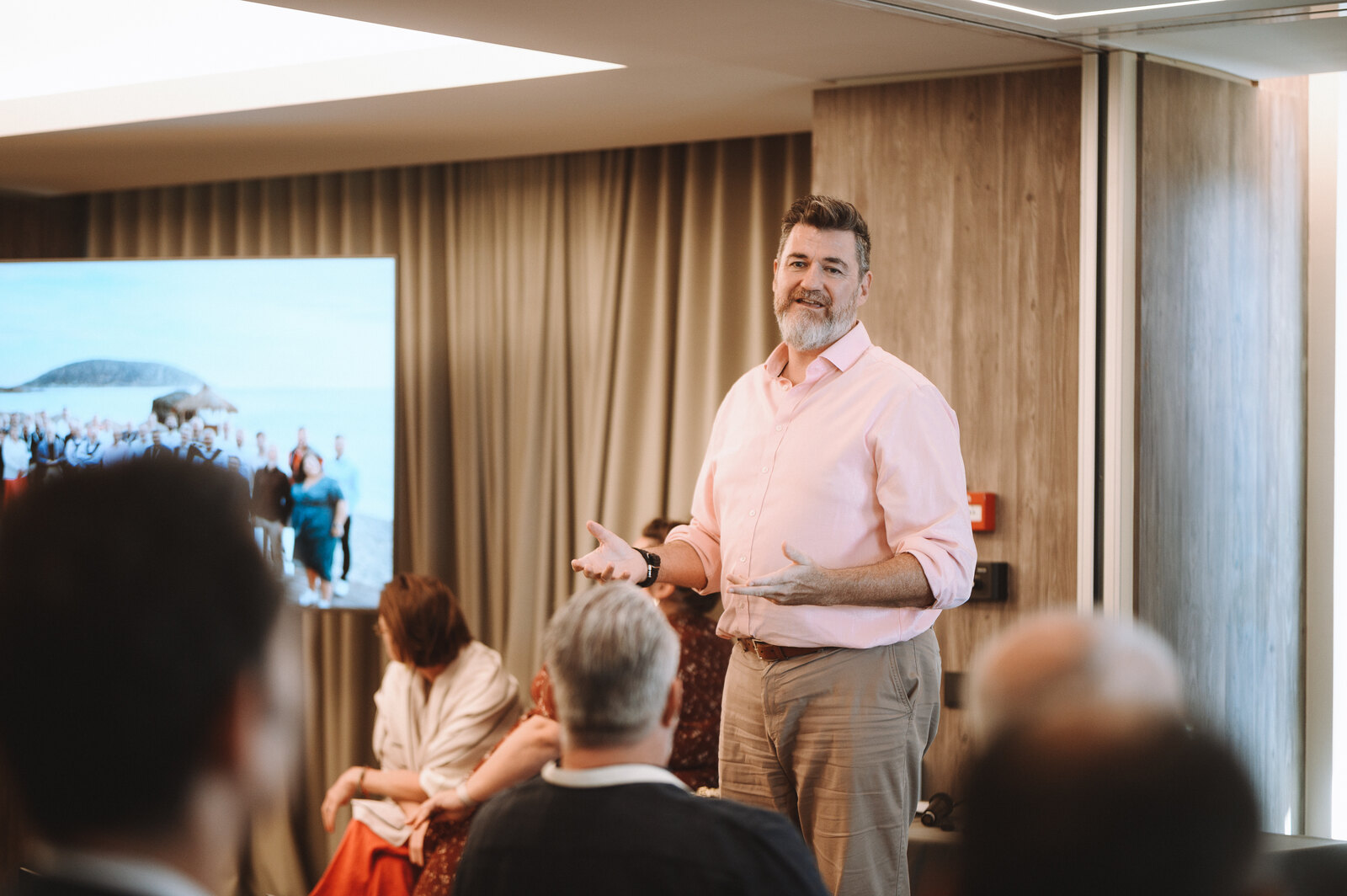 Tony Wood taking part in a workshop discussion in Greece.
